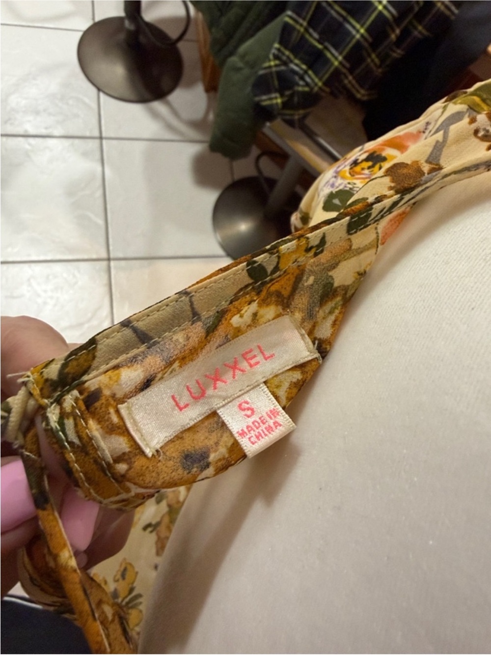 Luxxel Floral Wrap Long Sleeve Mini Dress in Mustard and Cream - Picture 3 of 7